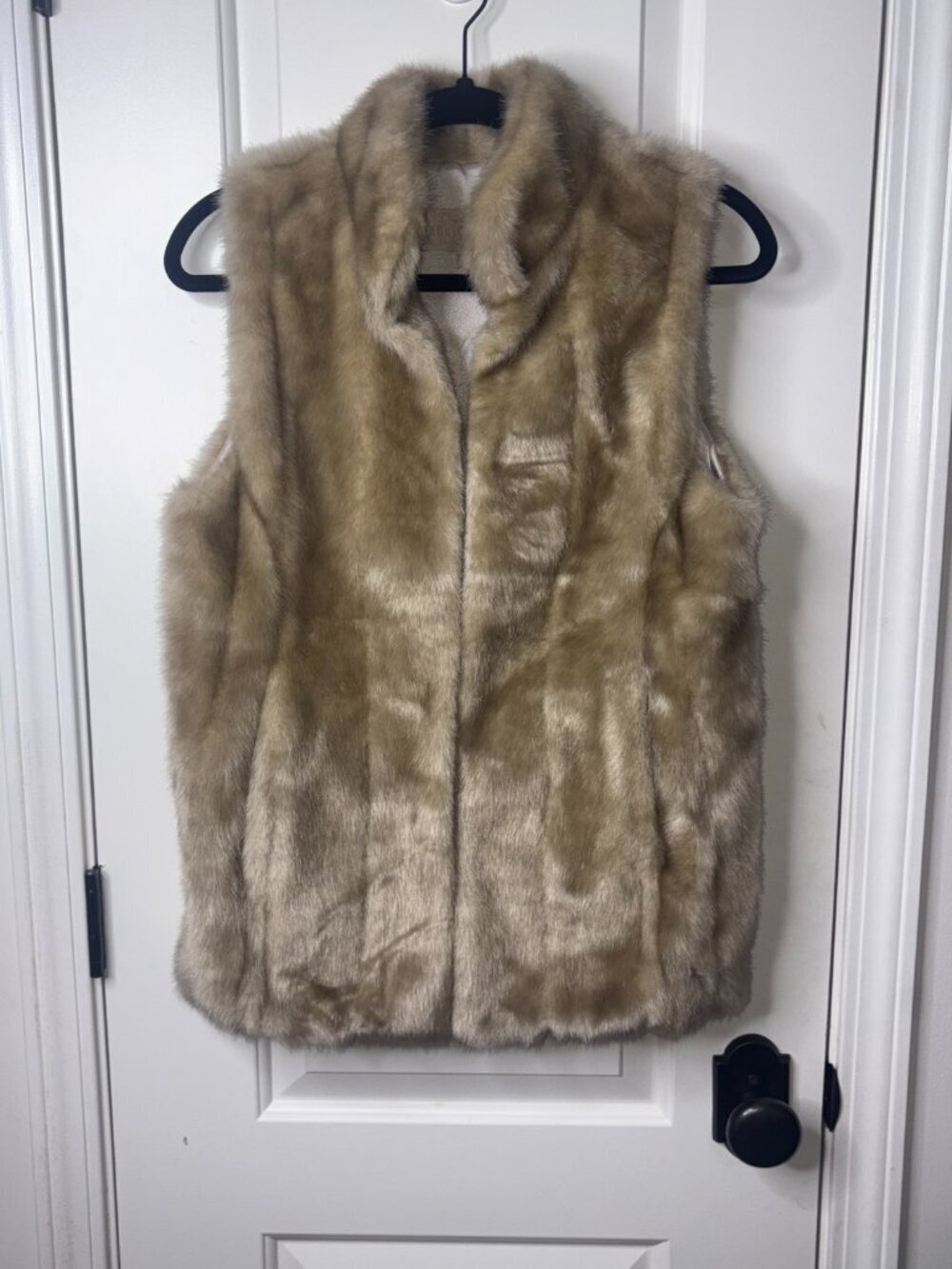 NWOT Donna Salyers Fabulous-Furs Faux-Fur Vest Beige Nude Classic Capsule XS